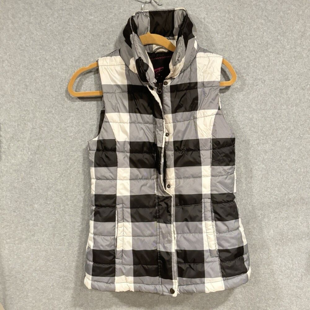Arizona Puffer Vest Black White Checkered Cabin Core Fall Layer Sz M Outdoor